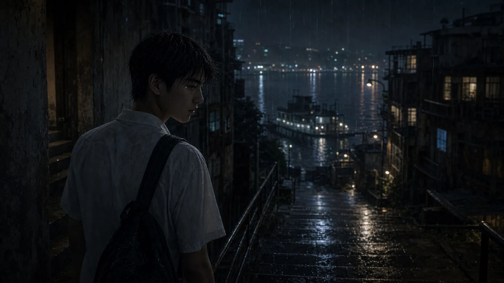 雨夜旧城中易阳与灵的公开展示版 Hero 氛围图